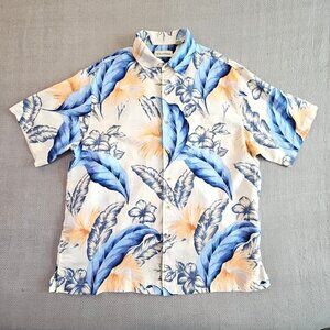 Caribbean Hawaiian Shirt Men's XL Multicolor Linen Blend Button Up S/S Floral
